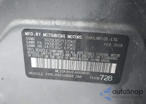 2018 Mitsubishi Mirage Es z USA, uszkodzony, nr VIN ML32A3HJ2JH009695